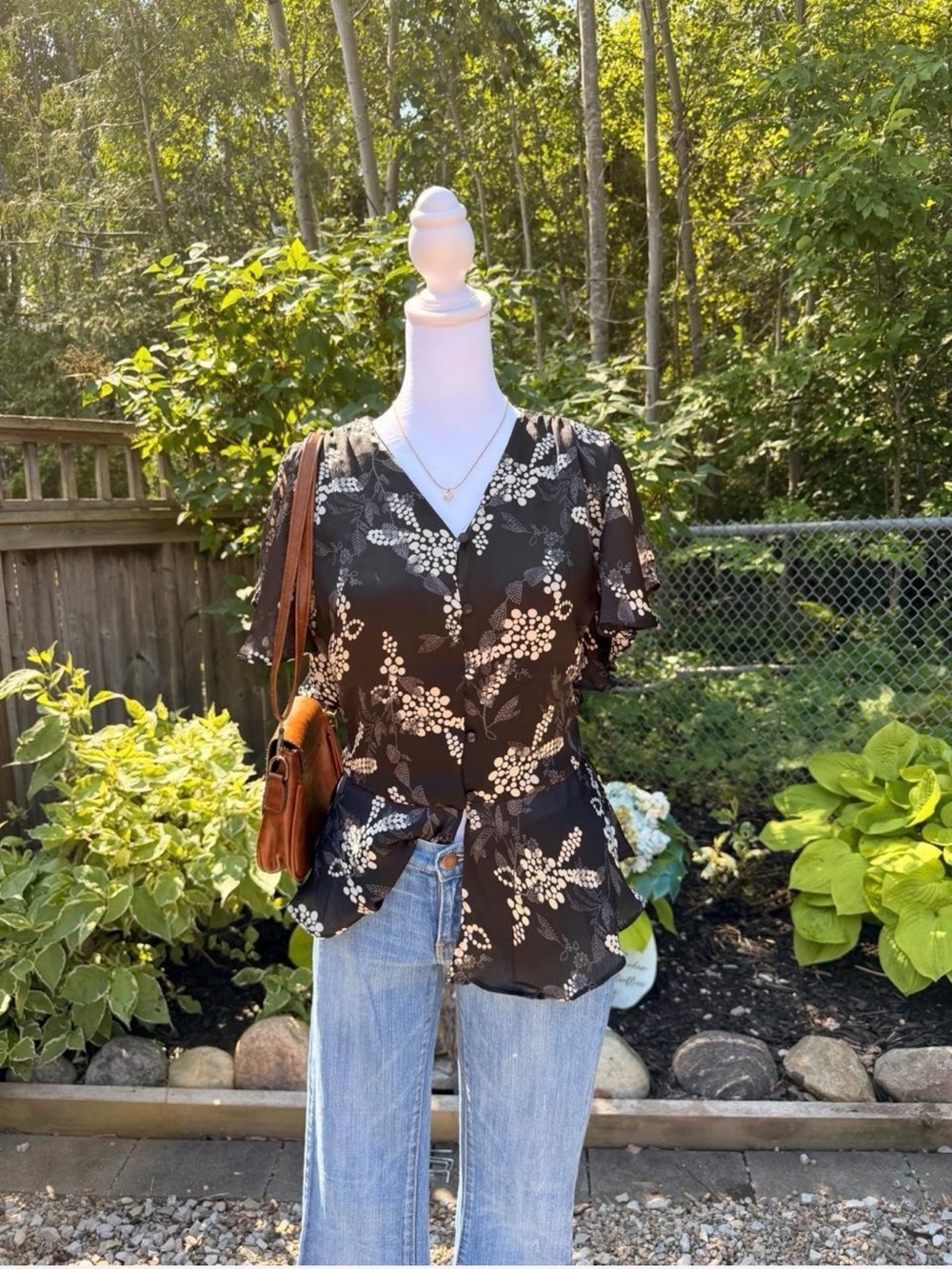 MODE Red Tape London Black Floral Peplum Blouse